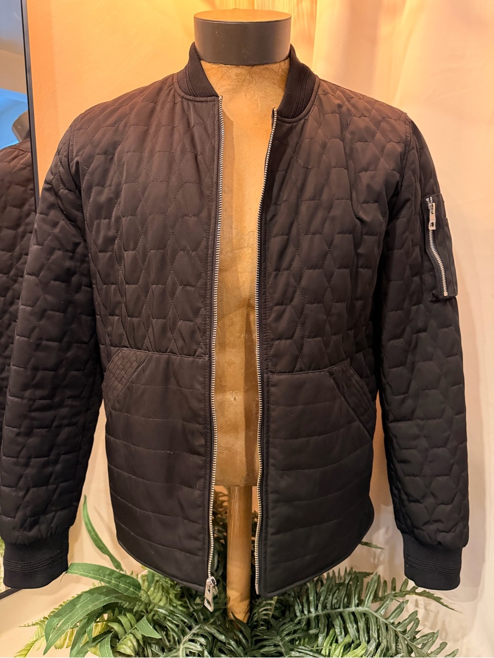 Guess Black Quilted Bomber Jacket